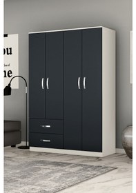 Resim Metalia Gm 074 4 Kapı 2 Çekmeceli Antrasit Kapaklı Gardrop 