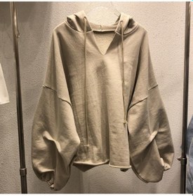 Resim İlkbahar Ve Sonbahar Kadın Büyük Beden Kapşonlu Sweatshirt Bol Uzun Kollu Üst Haki 