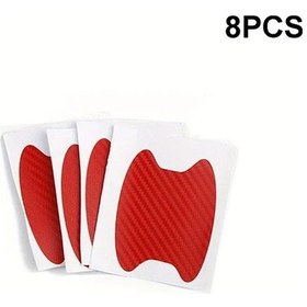 Resim Fochsia Karbon Fiber Kapı Kolu Kılıfı 8li Kırmızı Pvc Kaymaz Tutuş Konfor Koruma 