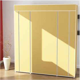 Resim KalyonHome Çift Yandan Çok Raflı Plastik Profilli Bez Dolap Kumaş Gardırop Bej 