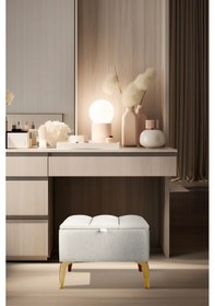 Resim Vetra Mini Royal Beyaz Kumaş Sandıklı Dekoratif Puf&bench-dilimli Model-gold Ayak-modern Puf 