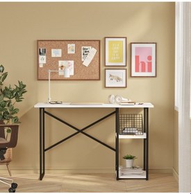 Resim Vienna 2 Raflı Metal Ayak Çalışma Masası Laptop Masası Bilgisayar Masası 60x120cm Beyaz - Siyah Beyaz 