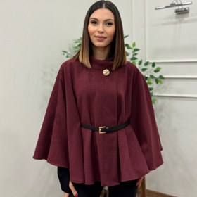 Resim Liya Kemerli Kaşe Bordo Panço - L 