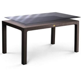 Resim Rattan Masa 70x120 Sabit Camlı Masa - Bahçe Balkon Teras 