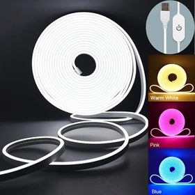 Resim Esnek LED Neon Şerit Işık, USB Güçlü, Dokunma Kontrolü, Çok Renkli Sıcak Beyaz/Pembe/Mavi, Taşınabilir Köşe Duvar Işığı, Yılbaşı, Noel, Cadılar Bayramı, Doğum Günü Partisi, Ev Dekoru, Okuma, Tuvalet, TV Arka Planı Ambient Işık, Akıllı Cihaz Uyumlu, Pilsiz 