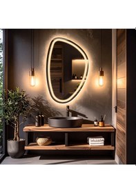 Resim Diagonale Günışığı Kumlamalı Lavabo & Banyo Aynası Dokunmatik Sensörlü 70 X 45 