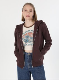 Resim Colin’s Regular Fit Kapüşonlu Fermuarlı Kahverengi Kadın Sweatshirt Cl1045199 
