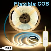 Resim USB LED COB Şerit Işık Süper Parlak Esnek Şerit Aydınlatma, USB Bağlantılı Sıcak/Soguk/Doğal Işık, Yüksek Yoğunluklu, Kendinden Yapışkanlı Kesilebilir Esnek LED Şerit, dolaplar, yatak odaları, mutfaklar ve banyolar için uygun. 