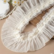 Resim 1.83 metre Şık Büzgülü Dantel Kenarlıkları İle İnci Süslemeleri - 9.5cm Genişlikte, Şeffaf Çiçek Deseni, DIY El Sanatları, Elbiseler, Bebek Kıyafetleri ve Dekoratif Kurdeleler İçin Mükemmel, El Sanatları İçin Kurdele 