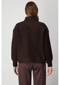 Resim On Fashion Kadın Beli Lastikli Dik Yaka Fermuarlı Kahverengi Hırka 60937 Kahve 