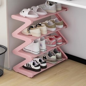 Resim 4-Tier Z-Shaped Ayakkabı Rafı, Dayanıklı Plastik Ayaklı Depolama Organizatörü, Eğik Tasarım, Kolay Kurulumlu Zeminde Duran Raf, Oturma Odası veya Yurt İçin Uygun, Alet Gerektirmez, Yığınlanabilir ve Alan Tasarrufu Sağlayan, Ayakkabı Depolama Kutusu, Ayakta Duran Raf, Ayakta Duran Raf 