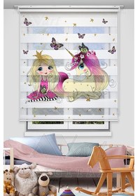 Resim Prenses Ve Unicorn Baskılı Çocuk Odası Perdesi - Dijital Baskılı Zebra Stor Perde Çok Renkli 