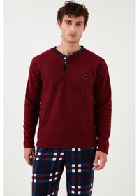 Resim Buratti Regular Fit Bisiklet Yaka Kışlık Yumuşak Dokulu Polar Erkek Pijama Takımı 6096100 Bordo 