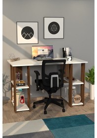 Resim Moonlife Hipo Kitaplıklı Çalışma Masası Ceviz Beyaz - Ceviz 