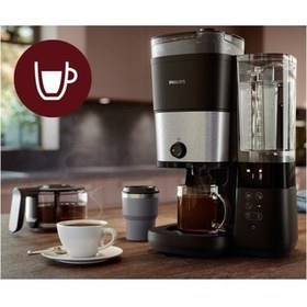 Resim Philips LED Ekran Cam Sürahili Filtre Kahve Makinesi Entegre Kahve Öğütme ve Çıkarılabilir Su Haznel 