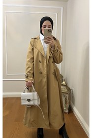 Resim Esre Store 999 Kemerli Tesettür Trençkot Camel 