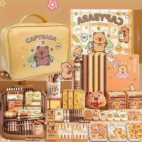 Resim 13 Çeşit Kırtasiye Seti, Sevimli Kapibara Okul Malzemeleri Kawaii Hediyesi - Defter, Jel Kalem, Kalem Kutusu, Stickerlar, Festival ve Doğum Günü İçin 