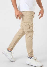 Resim Kargo Cepli, Fermuarlı Paça Lastikli Esnek Kumaş Slim Fit Gabardin Erkek Kargo Pantolon - Açık Kahverengi / 36 