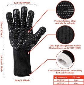 Resim 500 dereceye kadar ısıya dayanıklı fırın eldiveni, ekstra uzun fırın eldiveni, fırın eldiveni, sigara içenler, mangal, mangal için. 