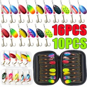 Resim 16/10 adet Metal Kaşık Spinner Balıkçılık Yem Seti Spoonbait Crankbaits Balıkçılık Wobblers için Turna Tüyü Kit Yapay Yem Araçları 