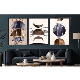 Resim Alüminyum Çerçeveli Gerçek Cama Baskı Sanat Temalı 3'lü Set Cam Tablo 0013 