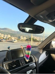 Resim OTOMOGARAJ Otomobil dikiz süsü fuşya lacivert renk geçişli tüy dikiz süsü kuyruk dikiz süsü 