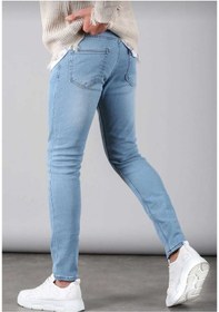 Resim Erkek Mavi Düz Klasik Rahat Kesim Regular Fit Likralı Kot Jeans Mavi 