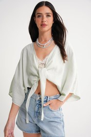 Resim Mixray 4723 Kadın Önü Bağlamalı Bolero Bluz Adaçayı 