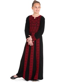 Resim Girls traditional Palestinian Thobe with Red embroidery - 10 