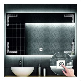 Resim Dnr-Mirror65x90 Cm Beyaz Ledli Tasarım Kumlamalı Dokunmatik Tuşlu Banyo Aynası Makyaj Aynası Işıklı Ayna 