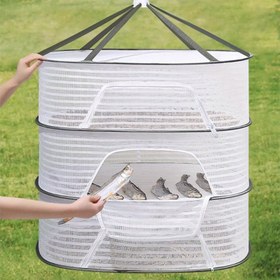 Resim 1 Adet Katlanabilir 3 Katlı Fileli Kurutma Askısı - Balık, Sebze ve Otlar için Taşınabilir Tasarım - Dayanıklı Polyester İç/Dış Mekan Kullanımı - Balkon, Mutfak, Bahçe için Asma Kayışı Dahil - Sağlam Yapı 