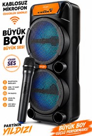Resim Zineets Işıklı Büyük Boy Party Box Bluetooth Hoparlör Taşınabilir Şarjlı Ses Sistemi Kablosuz Karaoke Mic 