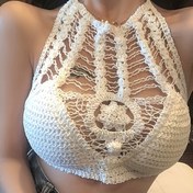 Resim Bohemian Etnik Kadın Mayo Üstü - Göğüs Kesikleri, Geometrik Nakış & Ayarlanabilir Askılı Bağcıklı Halter Boyun, Çıkarılmayan Dolgulu Kupalar, Sadece Elde Yıkama, Plaj Modası, Bağcık Detayları, Karmaşık Nakış, Şık Yüzme Giyimi, Yaz Seyahatçileri 