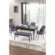 Resim Canisa Concept Zen Serisi Bench'li 80 x 132 cm Açılabilir Mdf Mutfak Masası Takımı Siyah Mermer Desen 