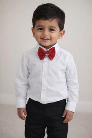 Resim tubibebe Beyaz Bebek Gömlek - Kırmızı Papyon - Çocuk Gömlek - Erkek Bebek - Doğum Günü Kıyafeti - Özel Gün 