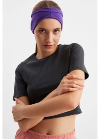 Resim Kadın Çift Taraflı Kullanım Alternatifli Pamuklu Penye Kaymaz Hafif Spor Saç Bandı Bandana - Tek Ebat / Mor Mor 