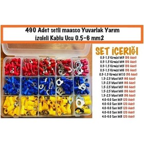 Resim 490 Parça Set Maasco Yuvarlak Yarım Izoleli Kablu Ucu 0.5-6 Mm2 
