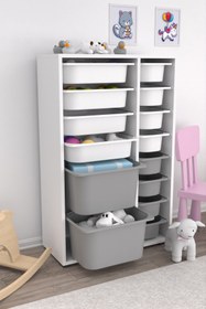 Resim Pratico Rine 14 Sepetli Çok Amaçlı Oyuncak Dolabı Gri Beyaz 2d4k8u 