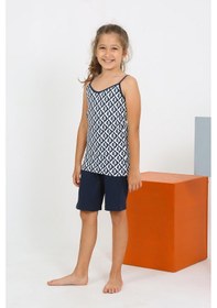 Resim Akbeniz Kız Çocuk İp Askılı Şortlu Penye Lacivert Pijama Takım 20430 