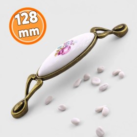 Resim Nzb Porselen Eskitme Antik Sarı Kulp 128 mm Mobilya Çekmece Mutfak Dolabı Dolap Kapak Kulplar Kulb 