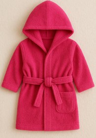 Resim CottonVerse Bebek & Çocuk Kapşonlu Bornoz - %100 Pamuk, Unisex Fuşya - Fuşya / 5-6 Yaş 