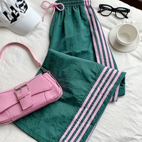 Resim Kadınlar İçin Şık Esnek Olmayan Günlük Pantolon - Her Mevsim Kullanıma Uygun, İpli Bel, Yeşil/Pembe Renk Bloklu, Makinede Yıkanabilir, Dayanıklı Kumaş, Elastik Bel Bandı, Moda Tutkunları İçin Zarif Tasarım 