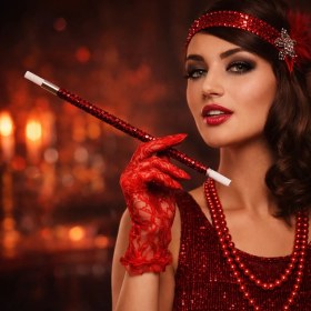 Resim Pileli Store 30 cm Kırmızı Payetli Sigara Tutacağı - 1920’LER Gatsby Parti Aksesuarı (4887) 