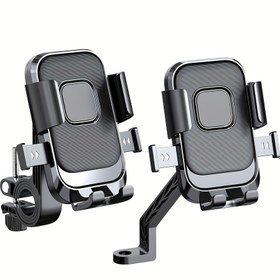 Resim 1 adet Evrensel Motosiklet Cep Telefonu Tutucu, ABS Malzeme, Sabit ve Döndürülebilir GPS Navigasyon Standı, Motosiklet, Bisiklet, Ayna veya Gidona Montaj 