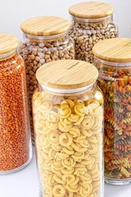 Resim Zone - 6'lı Cam Saklama Kabı 1300ml Vakumlu Bambu Kapaklı 