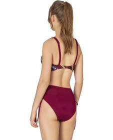 Resim Endeep Kadın Büyük Beden Balenli Destekli Bordo Desenli Bikini Takımı-bordo Desenli Bordo 