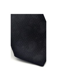 Resim Gaffy Şal Desenli Siyah Dokuma Kumaş Mendilli Slim Fit Kravat // Sdk-2509-1 Siyah 