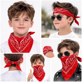 Resim Marsilyan Kırmızı Kovboy Fuları Çocuk Bandana Western Desenli Boyun Fuları ILKEL-RSITDK4 