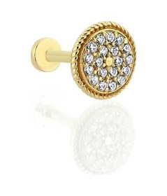Resim Cherry By Özkonak Yuvarlak İşleme Detaylı Taşlı Tragus Piercing Sarı 