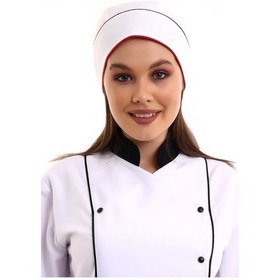 Resim Beyaz Üzerine Kırmızı Biye Kuyruklu Aşçı Bone - Unisex-Standart-Tek Parça 